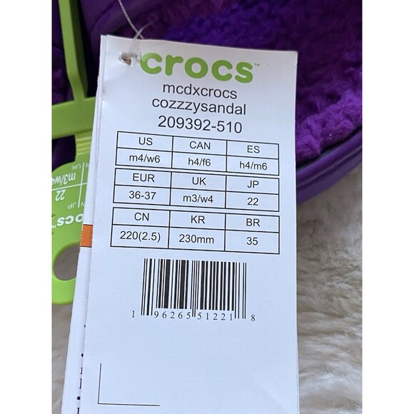 Crocs McDonalds Grimace Cozzzy Sandal Purple Men’s Sz 4 Women’s 6 FurLined Fuzzy - Picture 3 of 12
